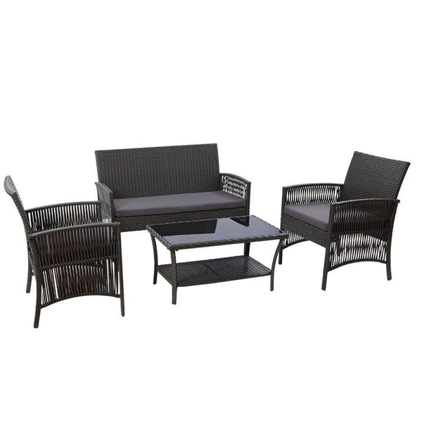 Gardeon Outdoor Furniture Rattan Set Wicker Cushion 4pc Dark Grey - John Cootes