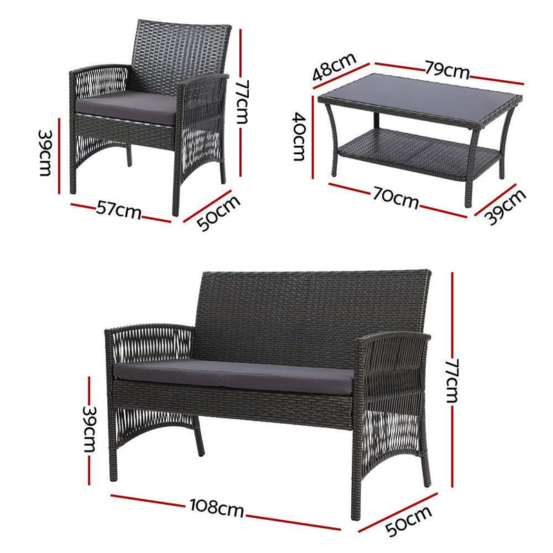 Gardeon Outdoor Furniture Rattan Set Wicker Cushion 4pc Dark Grey - John Cootes