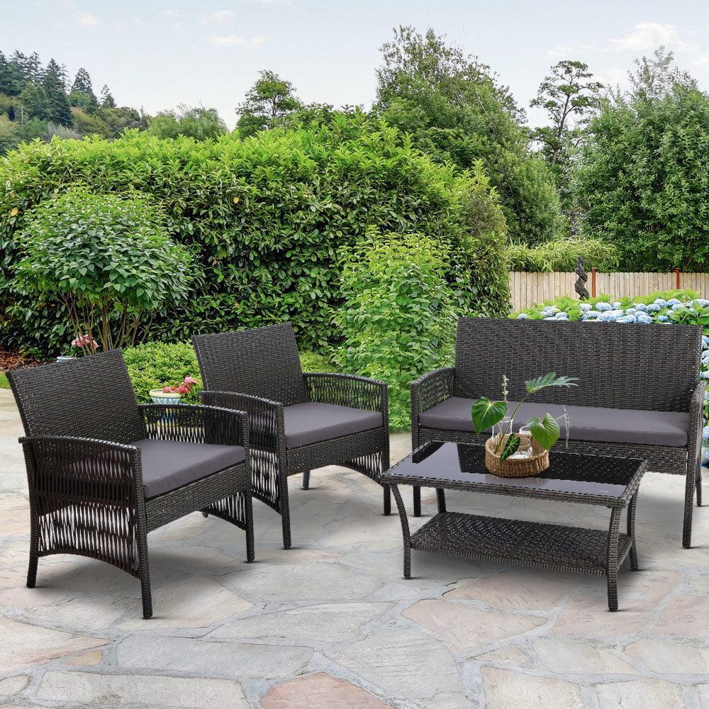 Gardeon Outdoor Furniture Rattan Set Wicker Cushion 4pc Dark Grey - John Cootes