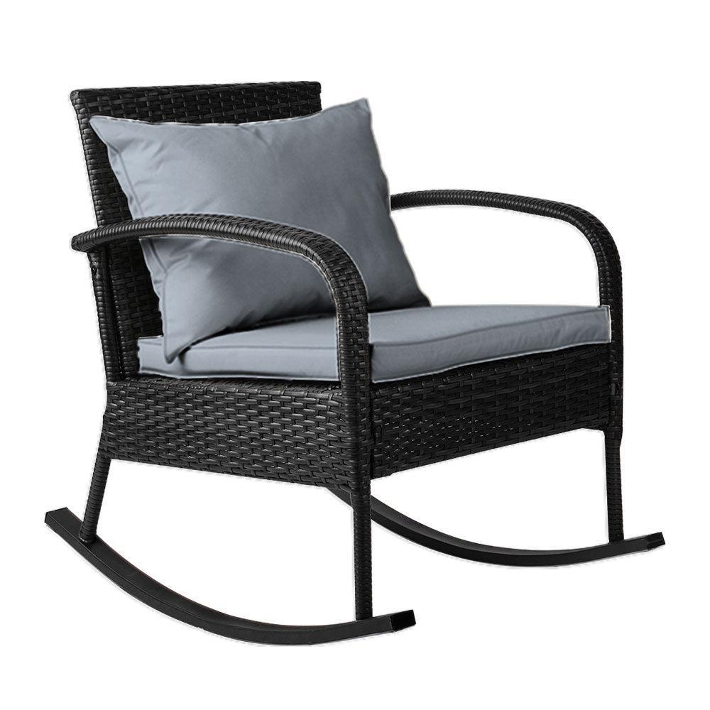 Gardeon Outdoor Furniture Rocking Chair Wicker Garden Patio Lounge Setting Black - John Cootes