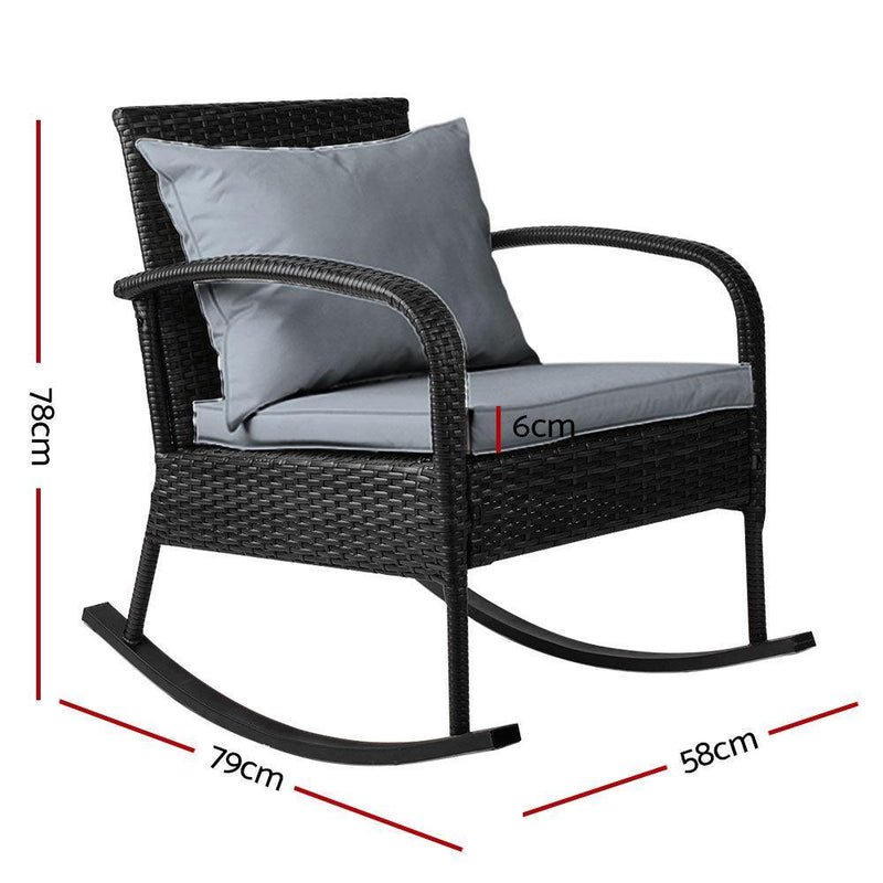 Gardeon Outdoor Furniture Rocking Chair Wicker Garden Patio Lounge Setting Black - John Cootes