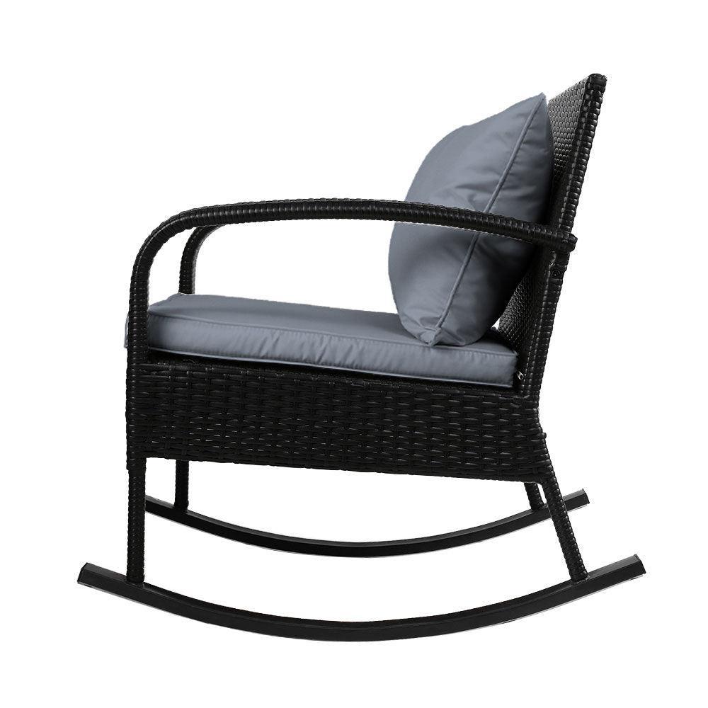 Gardeon Outdoor Furniture Rocking Chair Wicker Garden Patio Lounge Setting Black - John Cootes