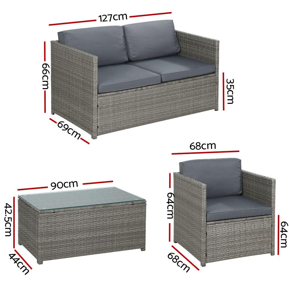 Gardeon Outdoor Furniture Sofa Set 4-Seater Wicker Lounge Setting Table Chairs - John Cootes