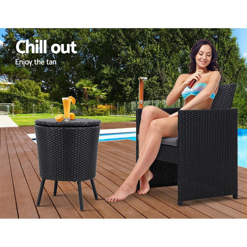 Gardeon Outdoor Furniture Wicker Chairs Bar Table Cooler Ice Bistro Set Bucket Patio Coffee - John Cootes