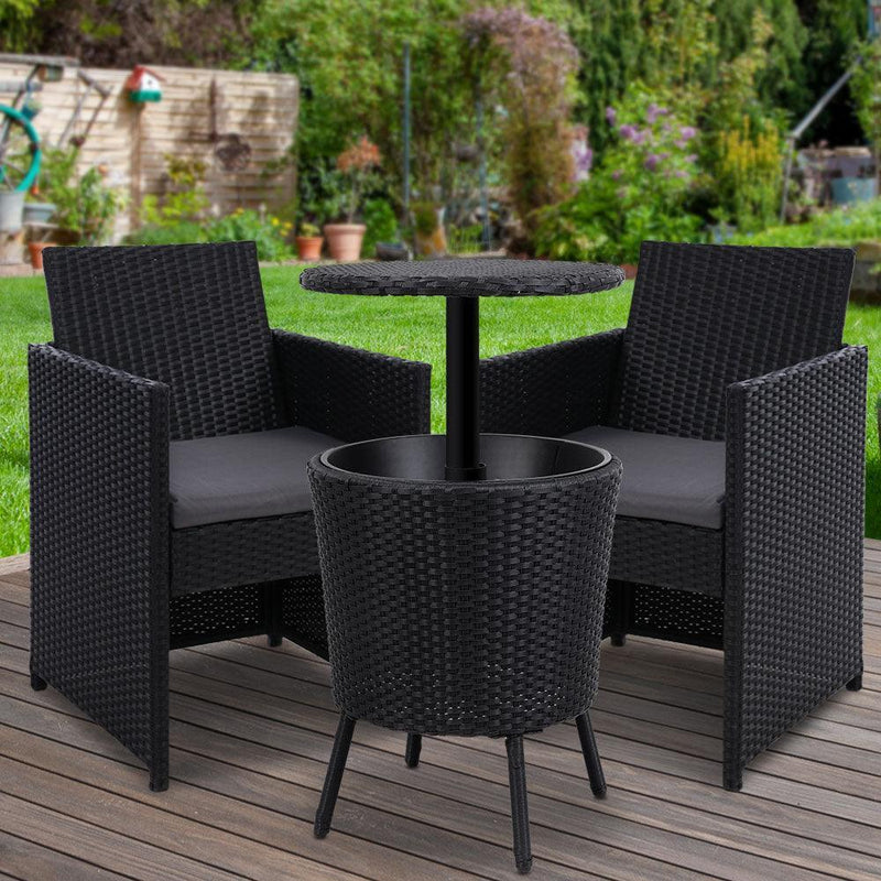 Gardeon Outdoor Furniture Wicker Chairs Bar Table Cooler Ice Bistro Set Bucket Patio Coffee - John Cootes