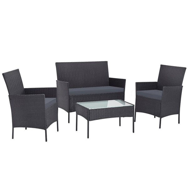 Gardeon Outdoor Furniture Wicker Set Chair Table Dark Grey 4pc - John Cootes