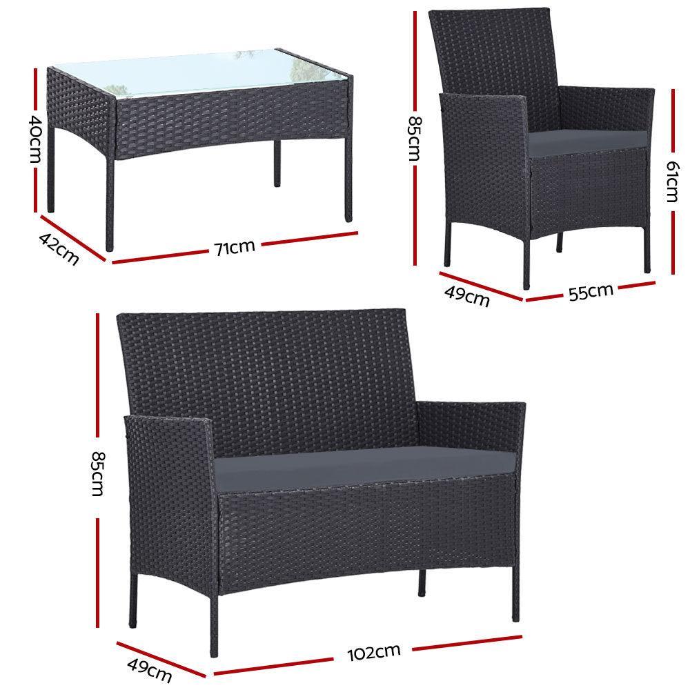 Gardeon Outdoor Furniture Wicker Set Chair Table Dark Grey 4pc - John Cootes