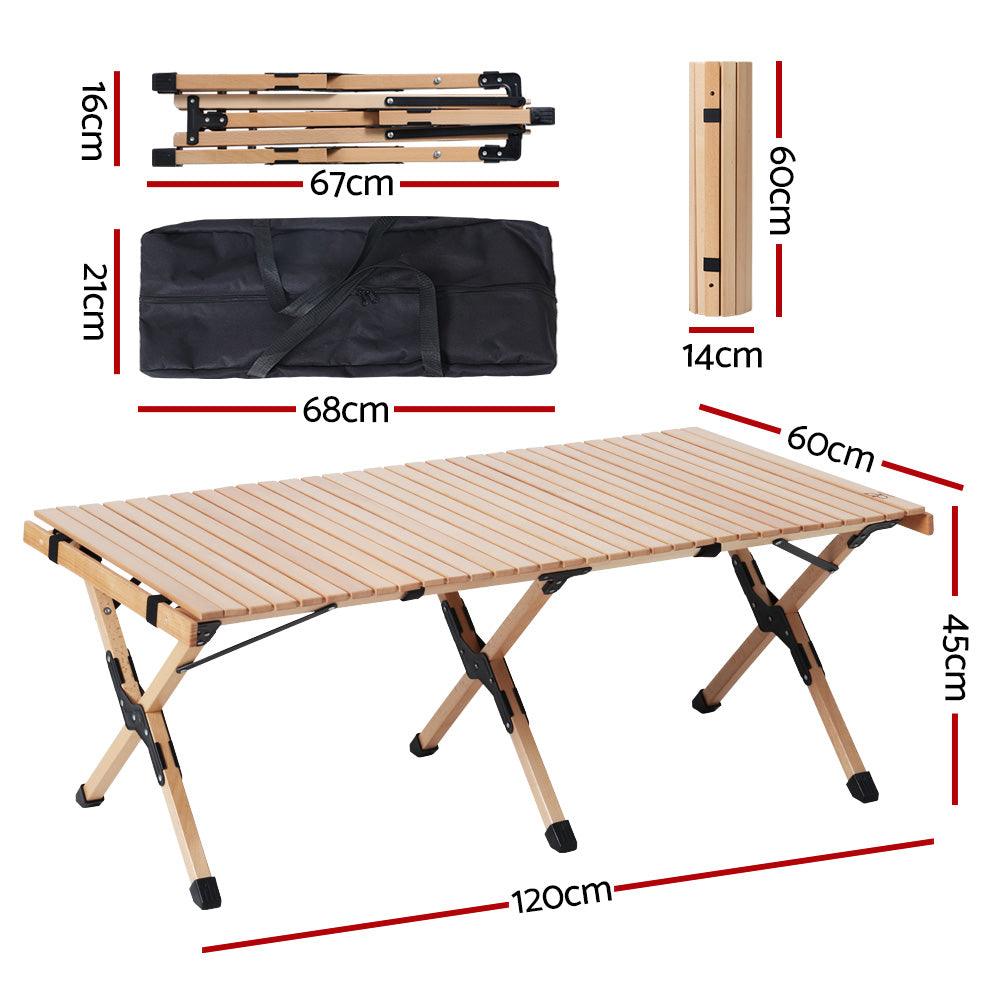 Gardeon Outdoor Furniture Wooden Egg Roll Picnic Table Camping Desk 120CM - John Cootes