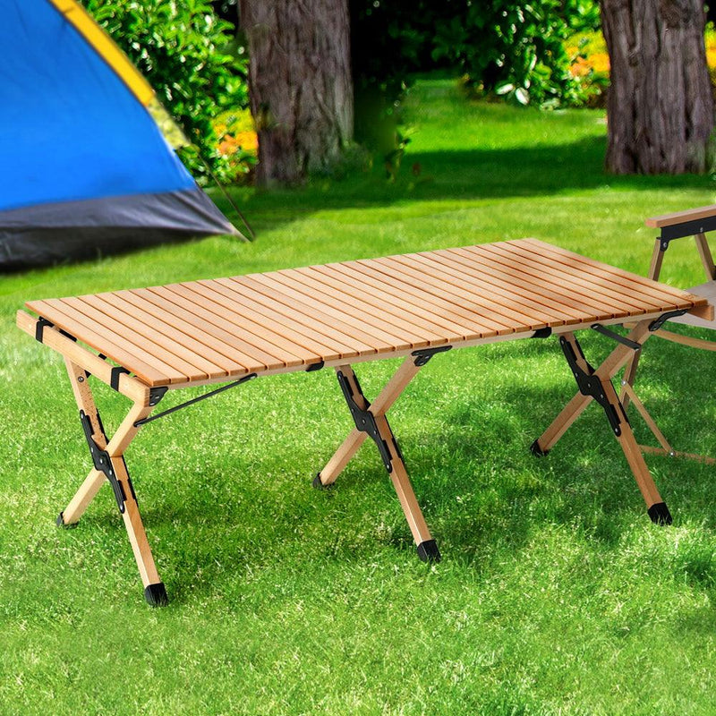 Gardeon Outdoor Furniture Wooden Egg Roll Picnic Table Camping Desk 120CM - John Cootes