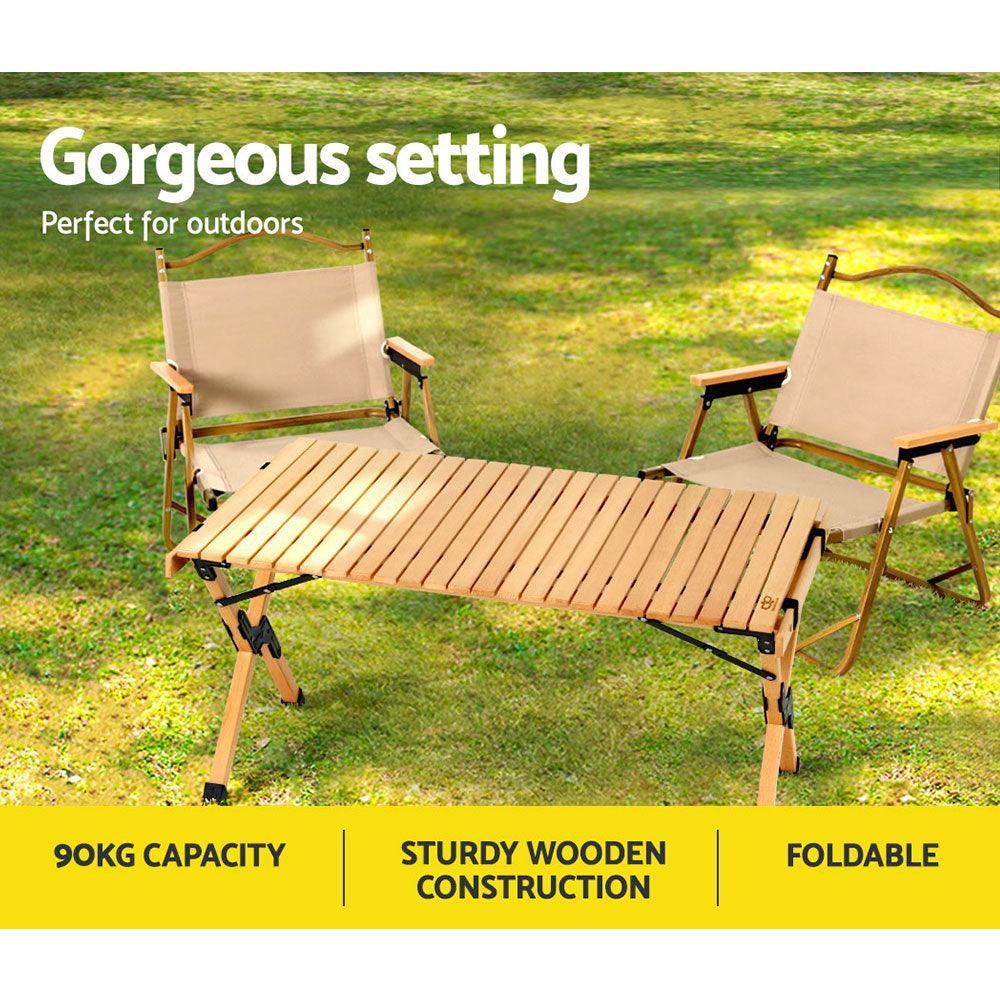 Gardeon Outdoor Furniture Wooden Egg Roll Picnic Table Camping Desk 90CM - John Cootes