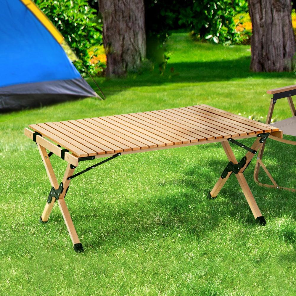 Gardeon Outdoor Furniture Wooden Egg Roll Picnic Table Camping Desk 90CM - John Cootes