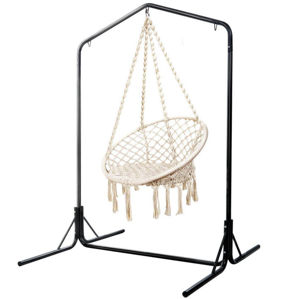 Gardeon Outdoor Hammock Chair with Stand Cotton Swing Relax Hanging 124CM Cream - John Cootes