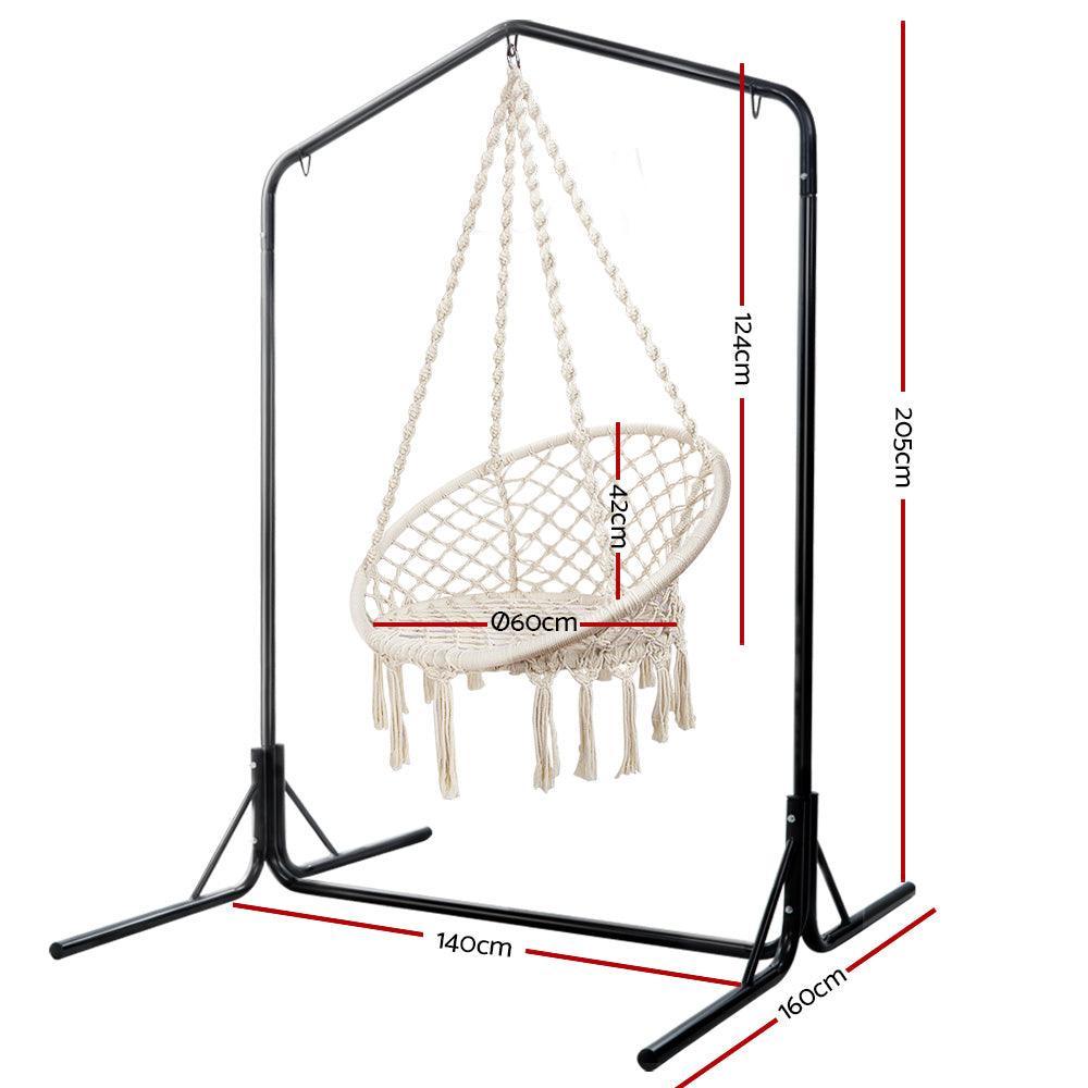 Gardeon Outdoor Hammock Chair with Stand Cotton Swing Relax Hanging 124CM Cream - John Cootes