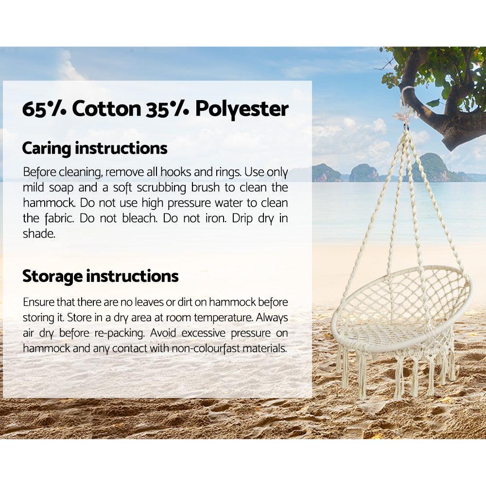 Gardeon Outdoor Hammock Chair with Stand Cotton Swing Relax Hanging 124CM Cream - John Cootes