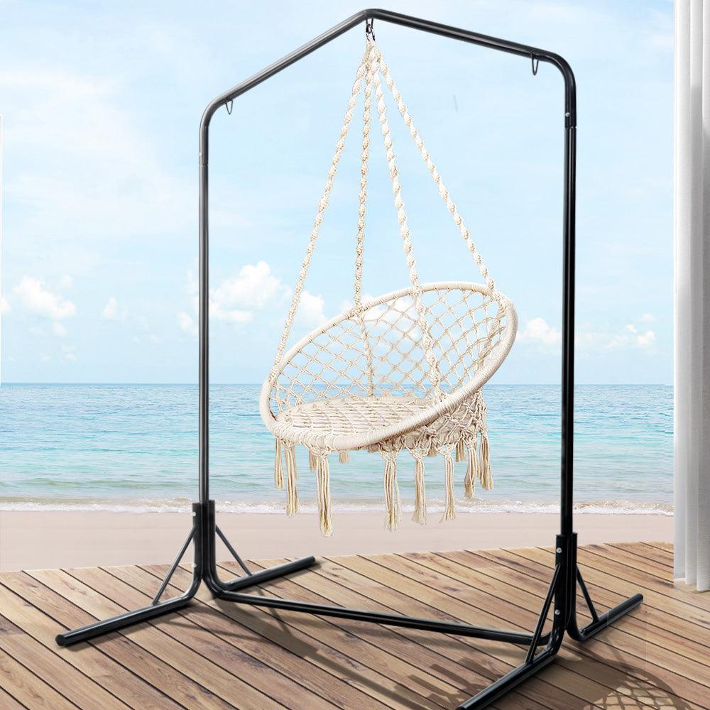 Gardeon Outdoor Hammock Chair with Stand Cotton Swing Relax Hanging 124CM Cream - John Cootes