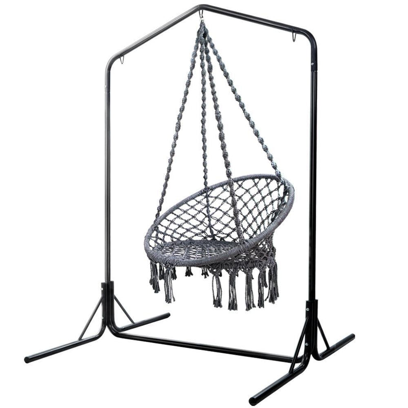 Gardeon Outdoor Hammock Chair with Stand Cotton Swing Relax Hanging 124CM Grey - John Cootes