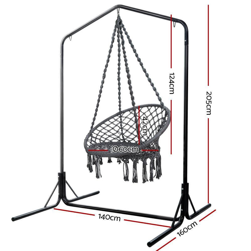 Gardeon Outdoor Hammock Chair with Stand Cotton Swing Relax Hanging 124CM Grey - John Cootes