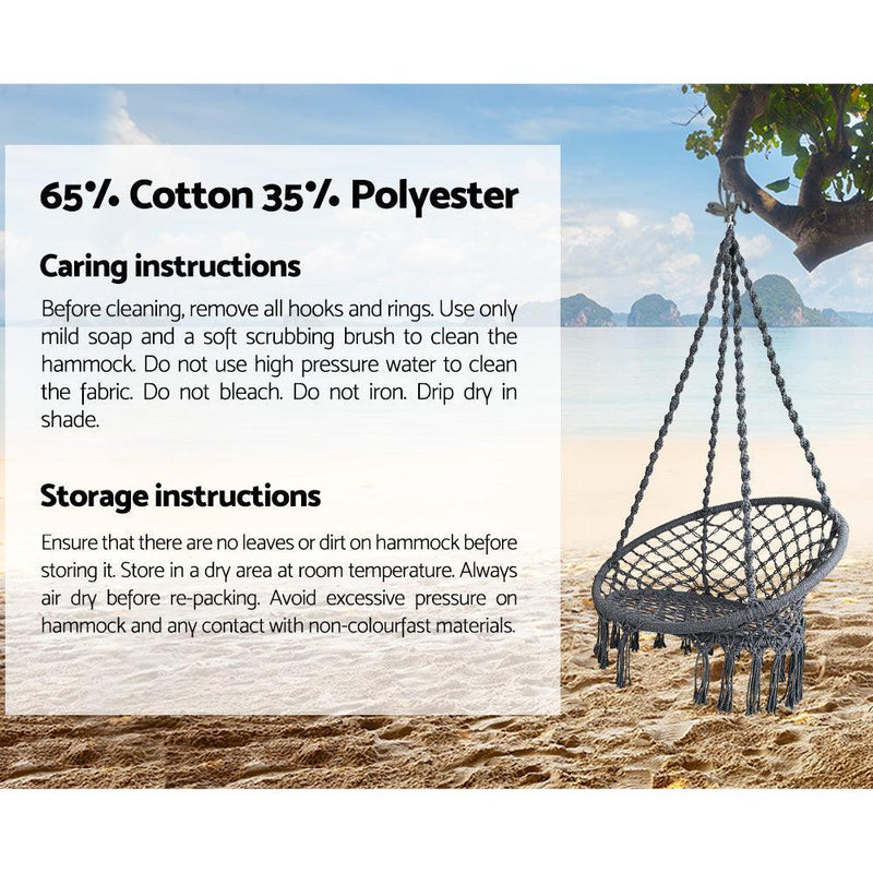 Gardeon Outdoor Hammock Chair with Stand Cotton Swing Relax Hanging 124CM Grey - John Cootes