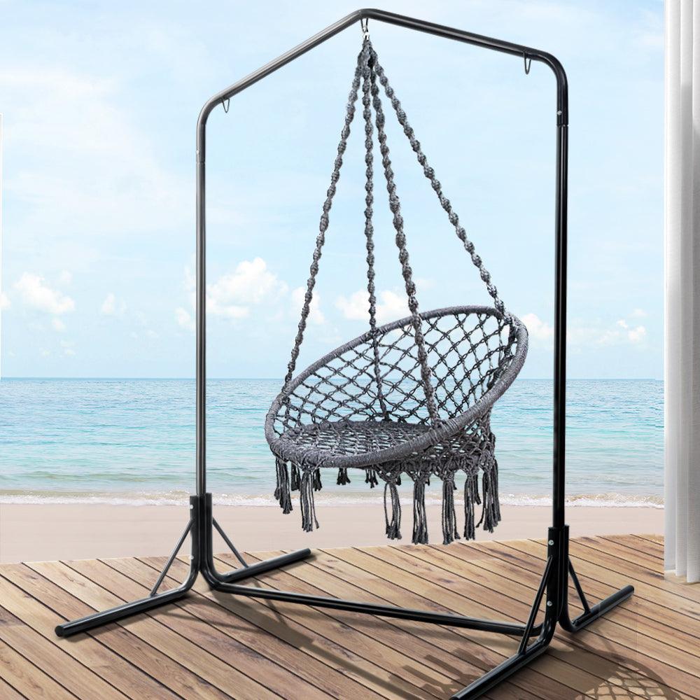 Gardeon Outdoor Hammock Chair with Stand Cotton Swing Relax Hanging 124CM Grey - John Cootes