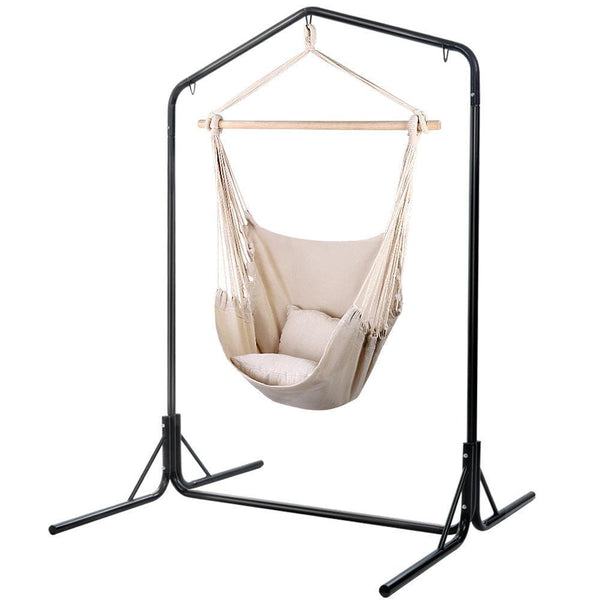Gardeon Outdoor Hammock Chair with Stand Hanging Hammock with Pillow Cream - John Cootes
