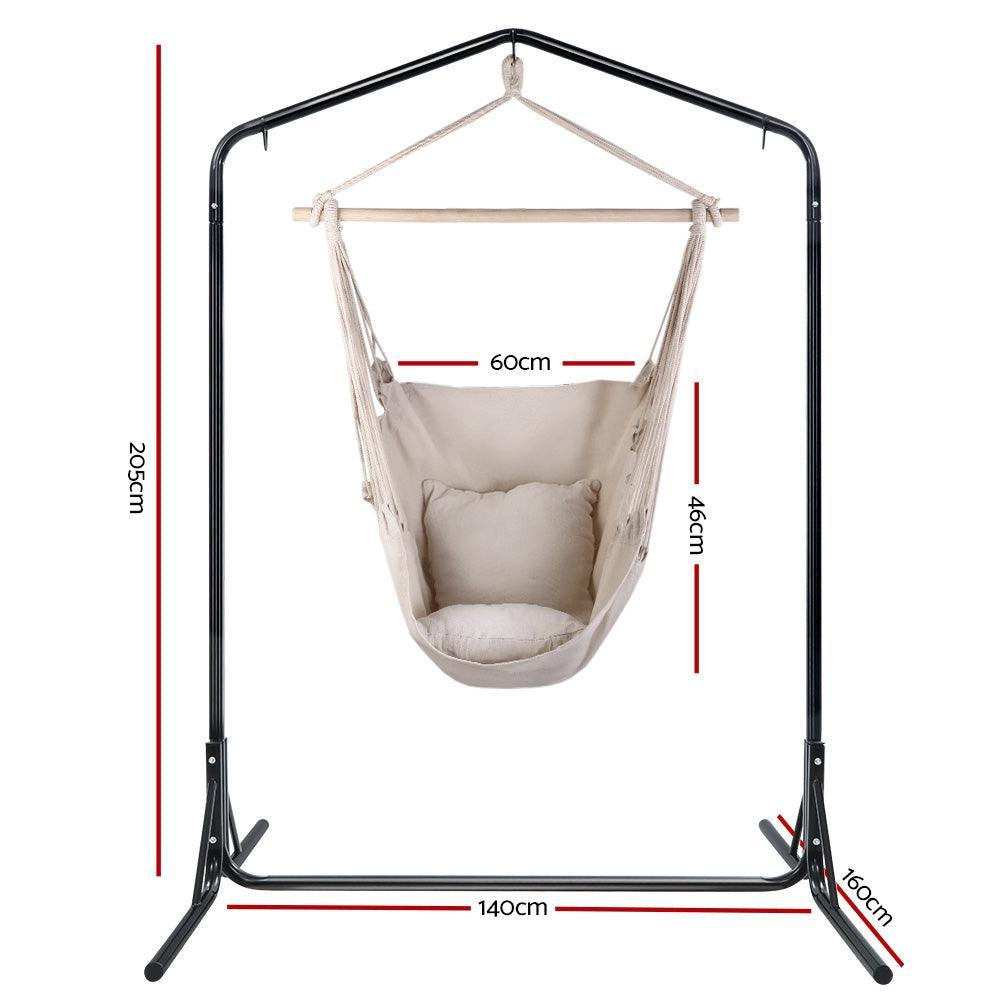 Gardeon Outdoor Hammock Chair with Stand Hanging Hammock with Pillow Cream - John Cootes