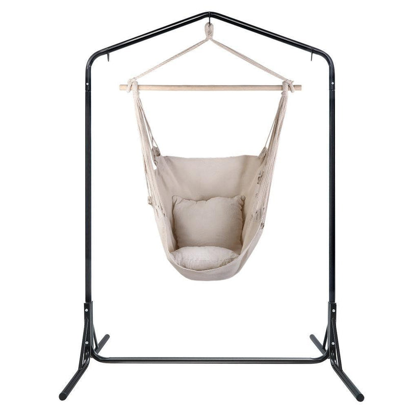 Gardeon Outdoor Hammock Chair with Stand Hanging Hammock with Pillow Cream - John Cootes