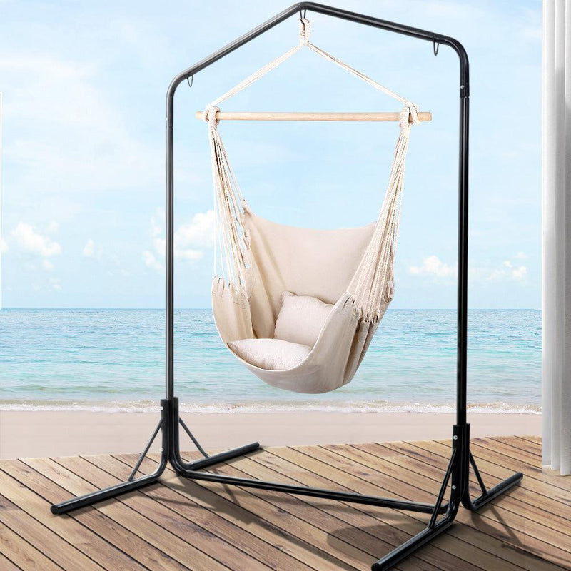 Gardeon Outdoor Hammock Chair with Stand Hanging Hammock with Pillow Cream - John Cootes