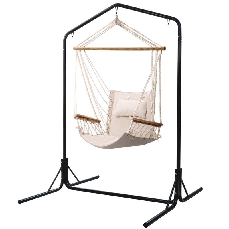 Gardeon Outdoor Hammock Chair with Stand Swing Hanging Hammock Garden Cream - John Cootes