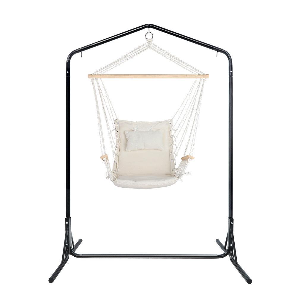 Gardeon Outdoor Hammock Chair with Stand Swing Hanging Hammock Garden Cream - John Cootes