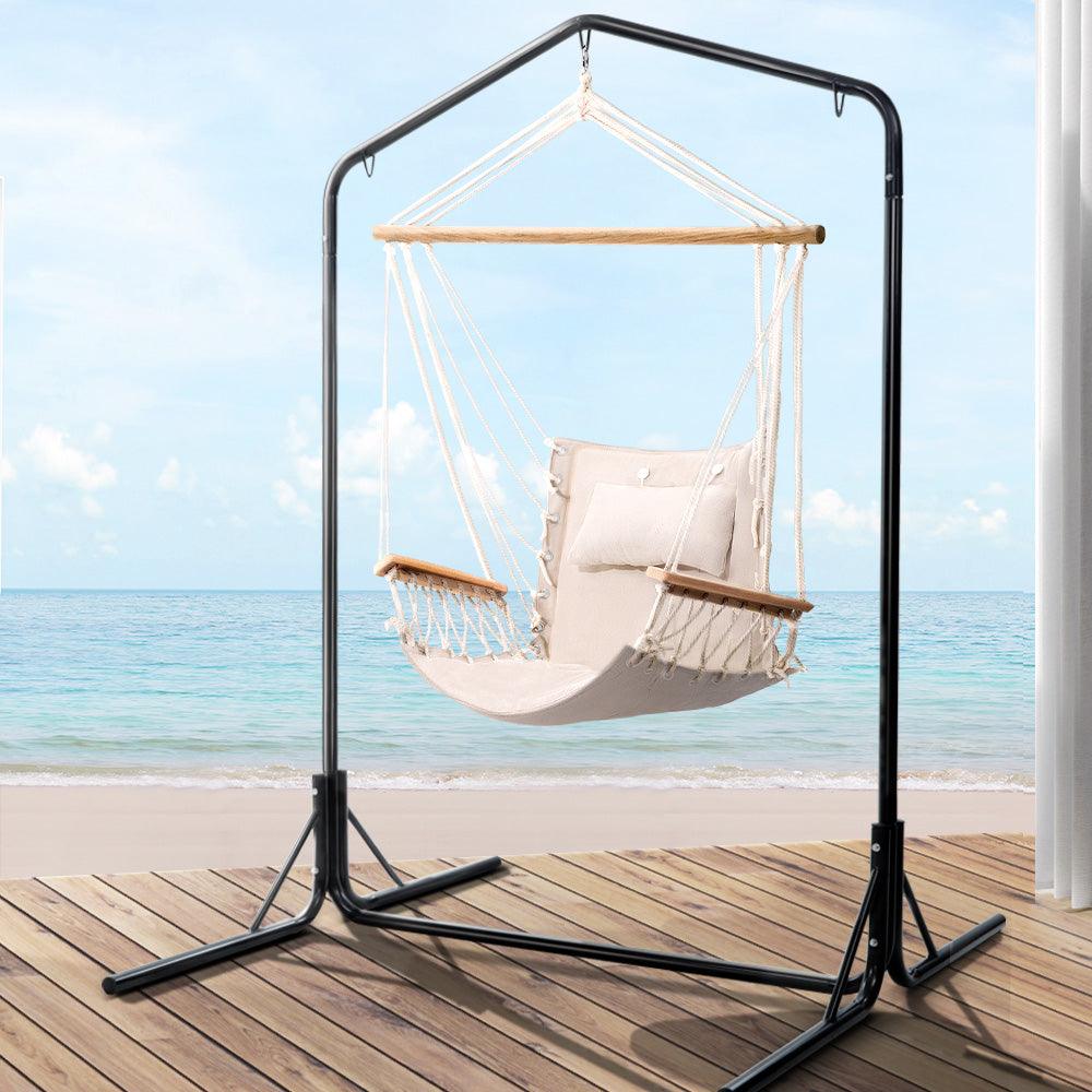 Gardeon Outdoor Hammock Chair with Stand Swing Hanging Hammock Garden Cream - John Cootes