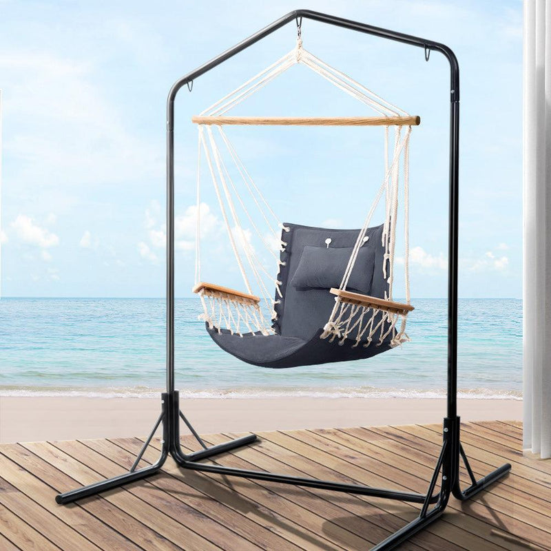 Gardeon Outdoor Hammock Chair with Stand Swing Hanging Hammock Garden Grey - John Cootes