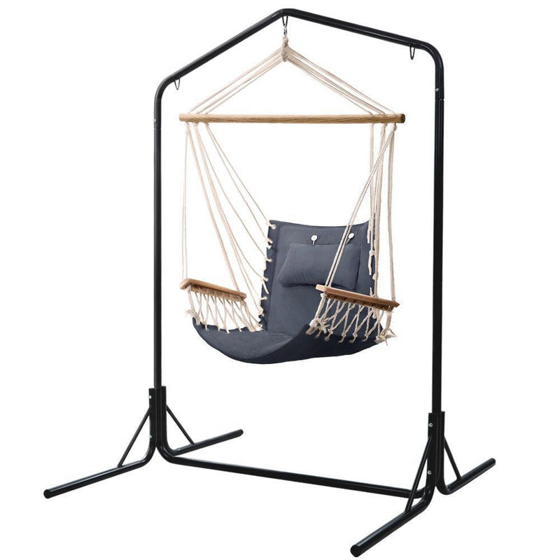 Gardeon Outdoor Hammock Chair with Stand Swing Hanging Hammock Garden Grey - John Cootes