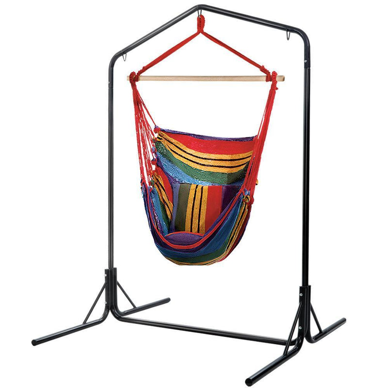 Gardeon Outdoor Hammock Chair with Stand Swing Hanging Hammock Pillow Rainbow - John Cootes