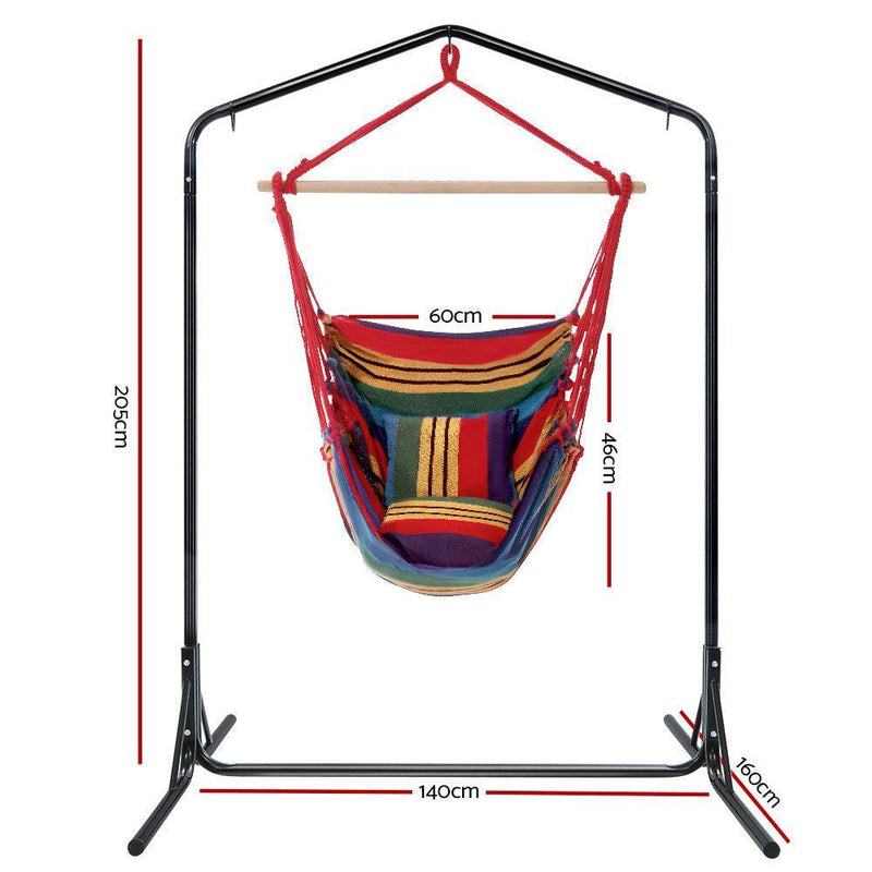 Gardeon Outdoor Hammock Chair with Stand Swing Hanging Hammock Pillow Rainbow - John Cootes