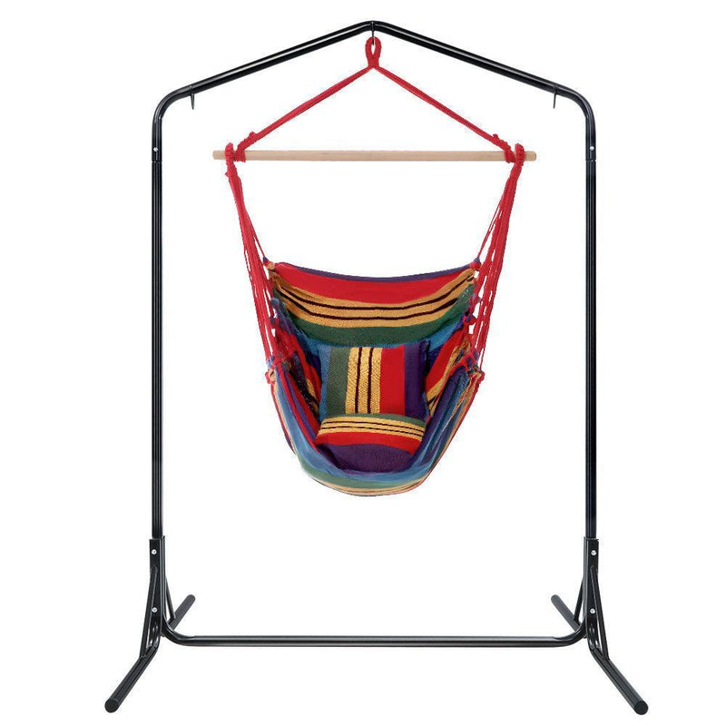 Gardeon Outdoor Hammock Chair with Stand Swing Hanging Hammock Pillow Rainbow - John Cootes