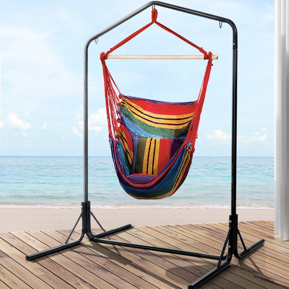 Gardeon Outdoor Hammock Chair with Stand Swing Hanging Hammock Pillow Rainbow - John Cootes