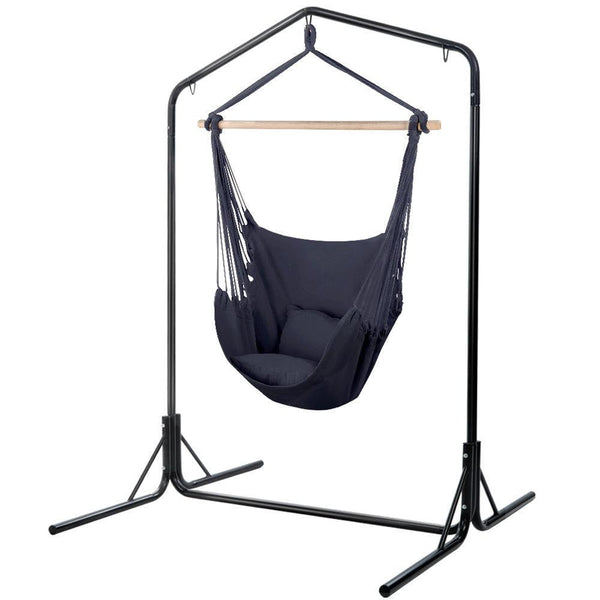 Gardeon Outdoor Hammock Chair with Stand Swing Hanging Hammock with Pillow Grey - John Cootes