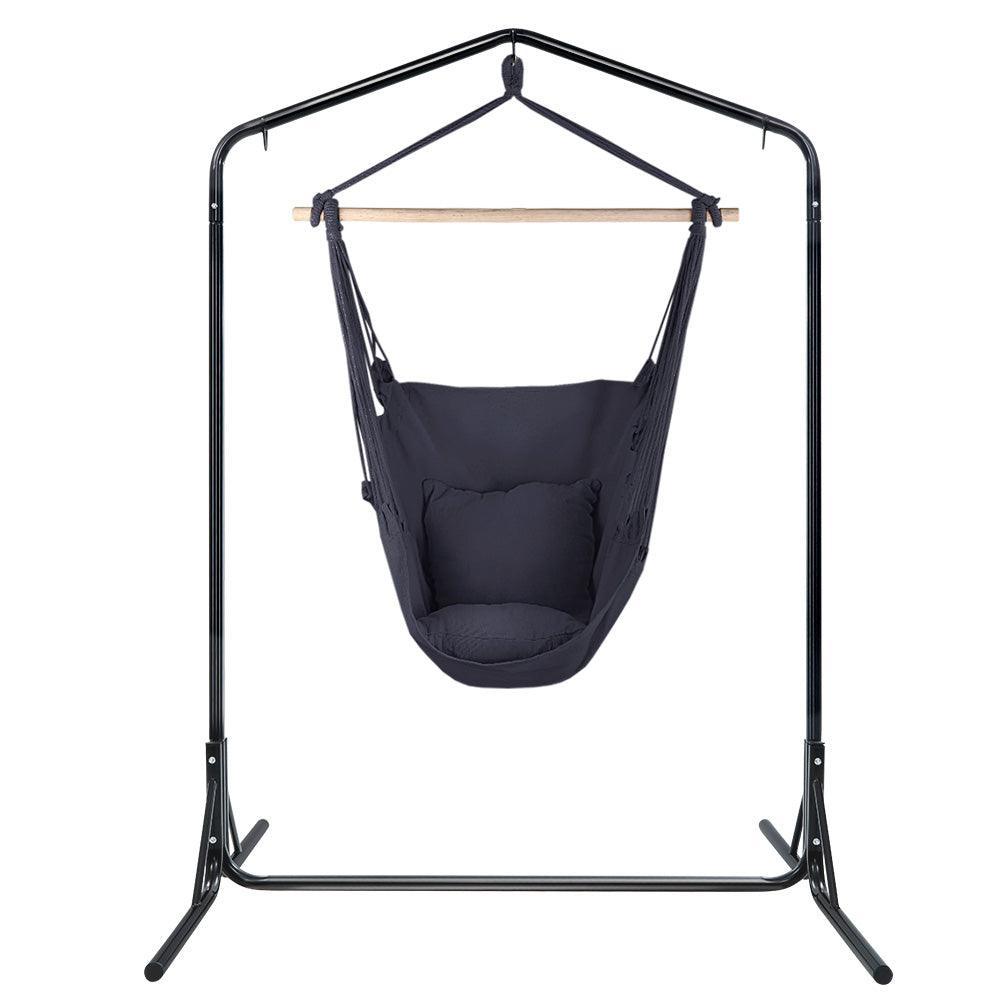 Gardeon Outdoor Hammock Chair with Stand Swing Hanging Hammock with Pillow Grey - John Cootes