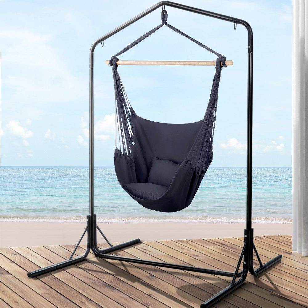 Gardeon Outdoor Hammock Chair with Stand Swing Hanging Hammock with Pillow Grey - John Cootes