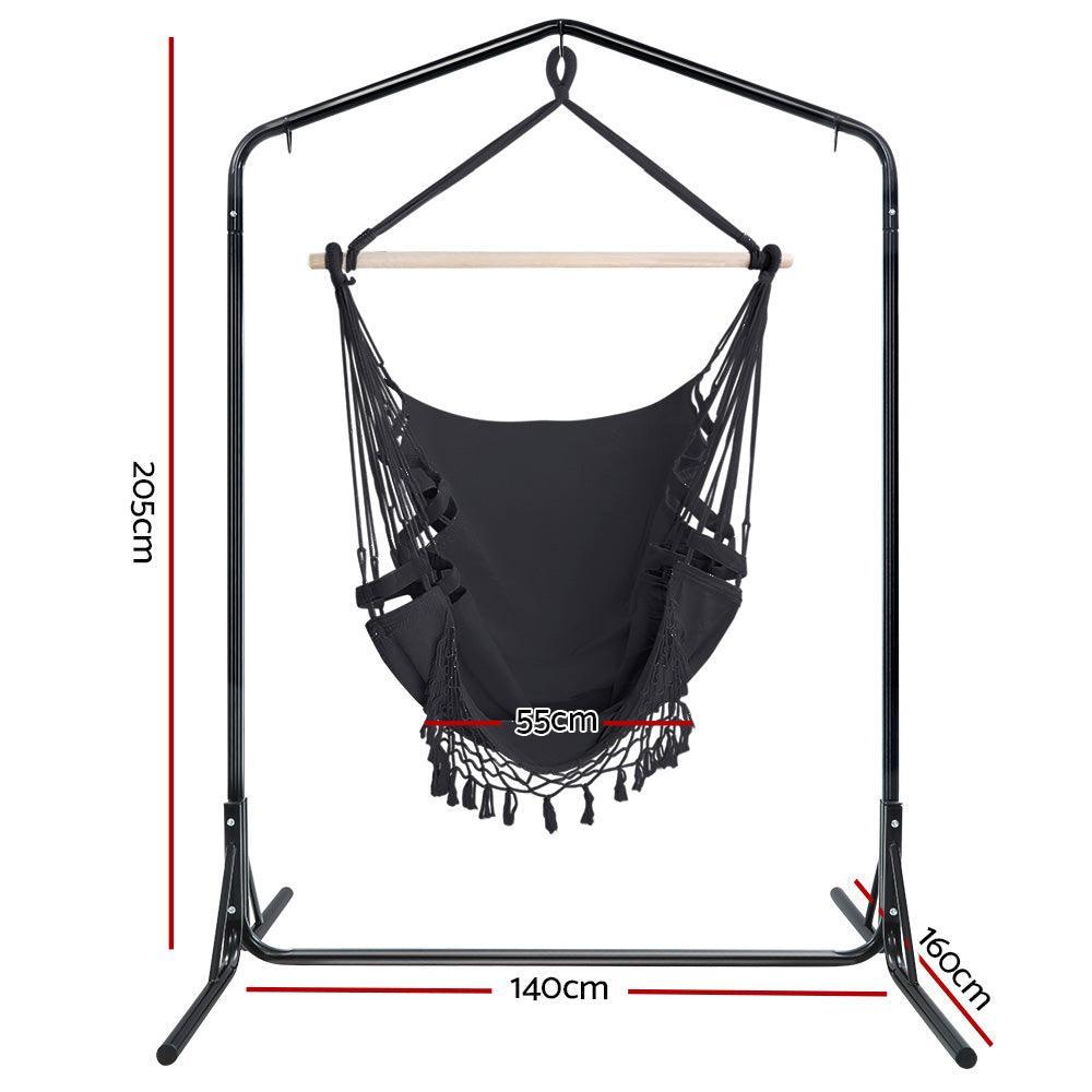 Gardeon Outdoor Hammock Chair with Stand Tassel Hanging Rope Hammocks Grey - John Cootes