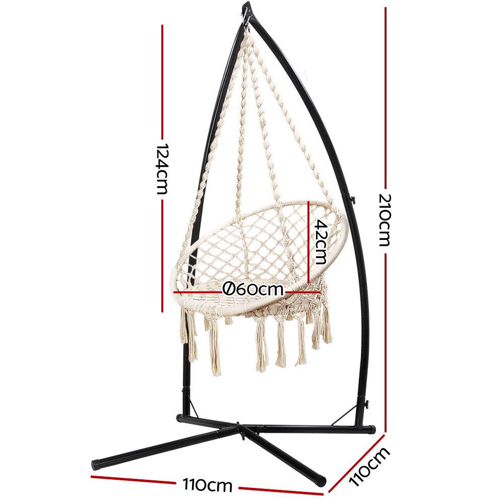 Gardeon Outdoor Hammock Chair with Steel Stand Cotton Swing Hanging 124CM Cream - John Cootes