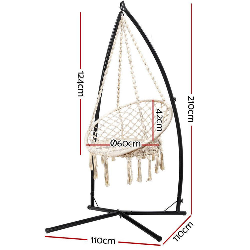 Gardeon Outdoor Hammock Chair with Steel Stand Cotton Swing Hanging 124CM Cream - John Cootes
