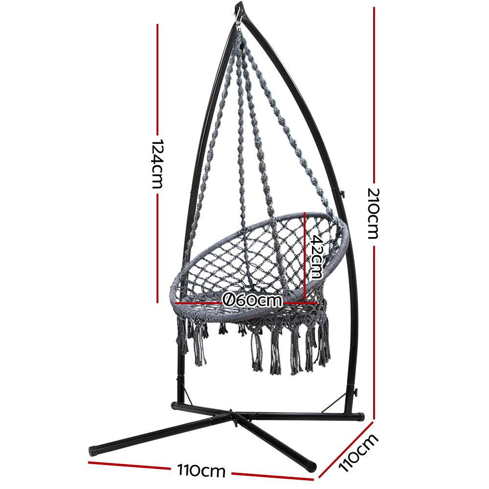 Gardeon Outdoor Hammock Chair with Steel Stand Cotton Swing Hanging 124CM Grey - John Cootes