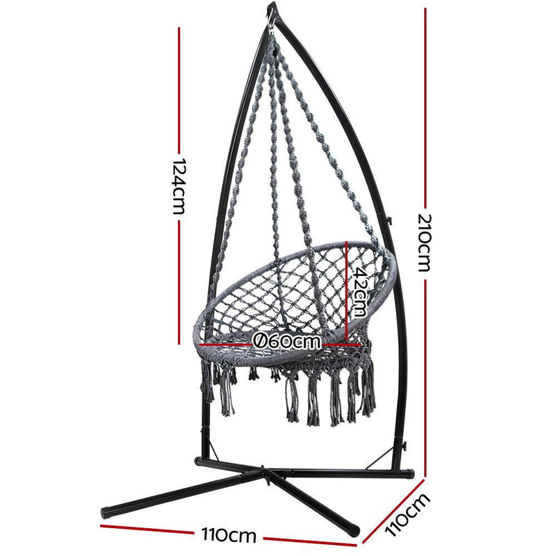 Gardeon Outdoor Hammock Chair with Steel Stand Cotton Swing Hanging 124CM Grey - John Cootes