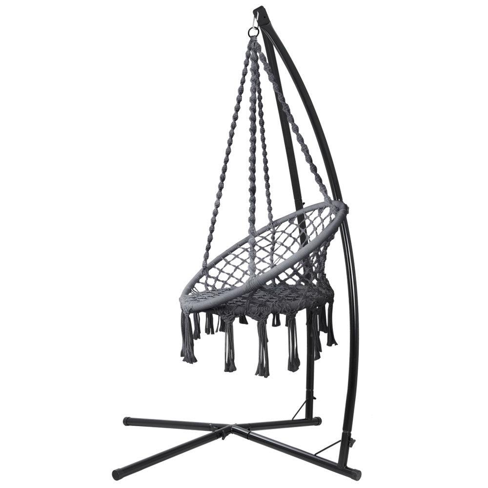 Gardeon Outdoor Hammock Chair with Steel Stand Cotton Swing Hanging 124CM Grey - John Cootes