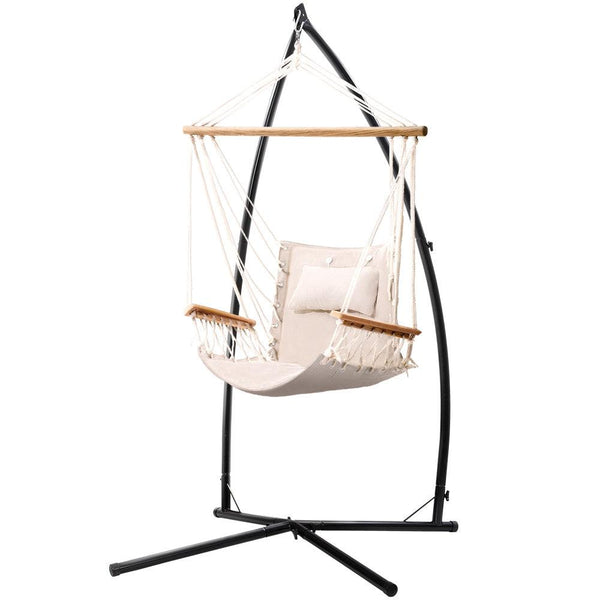 Gardeon Outdoor Hammock Chair with Steel Stand Hanging Hammock Beach Cream - John Cootes