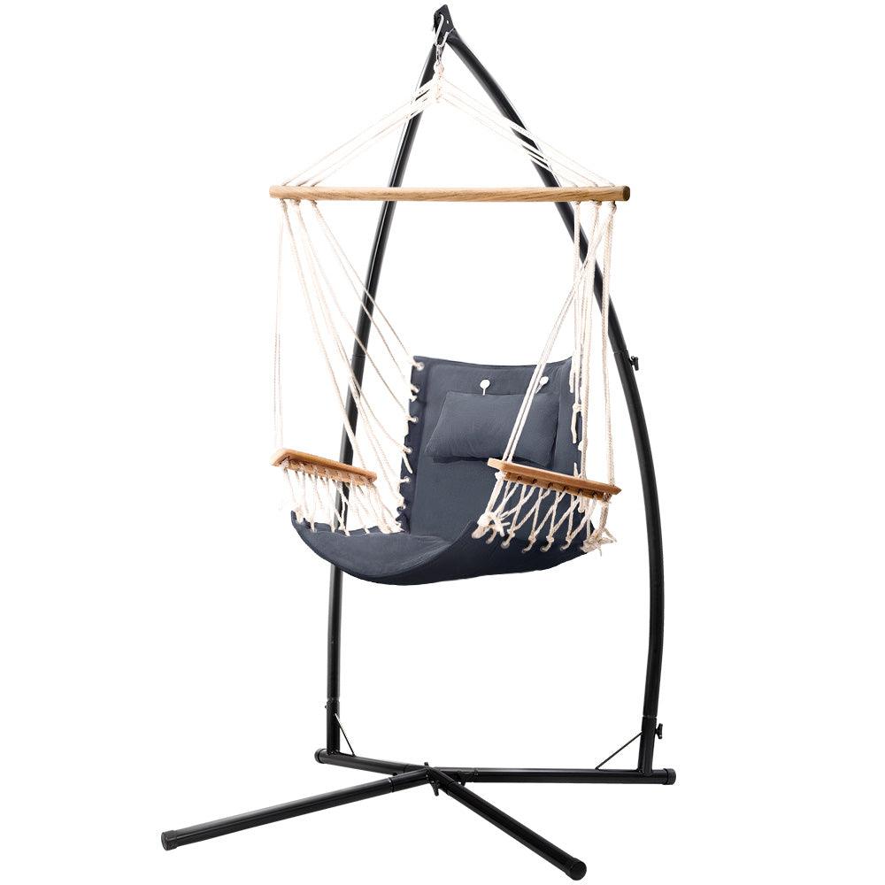 Gardeon Outdoor Hammock Chair with Steel Stand Hanging Hammock Beach Grey - John Cootes