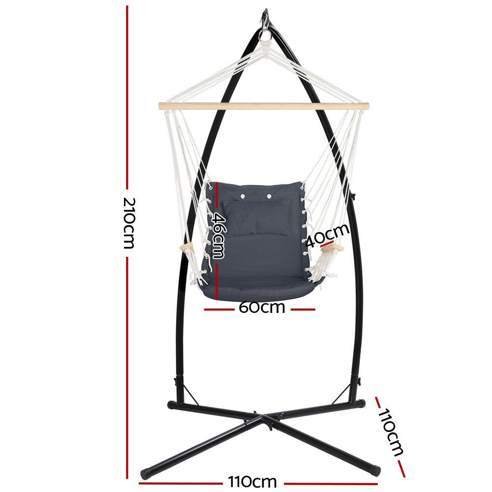 Gardeon Outdoor Hammock Chair with Steel Stand Hanging Hammock Beach Grey - John Cootes