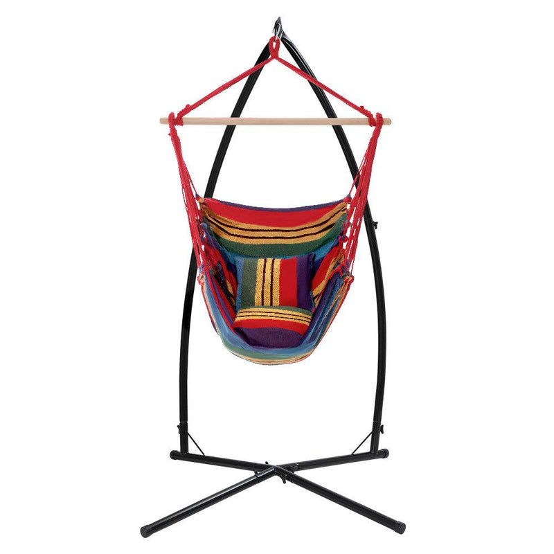 Gardeon Outdoor Hammock Chair with Steel Stand Hanging Hammock Pillow Rainbow - John Cootes