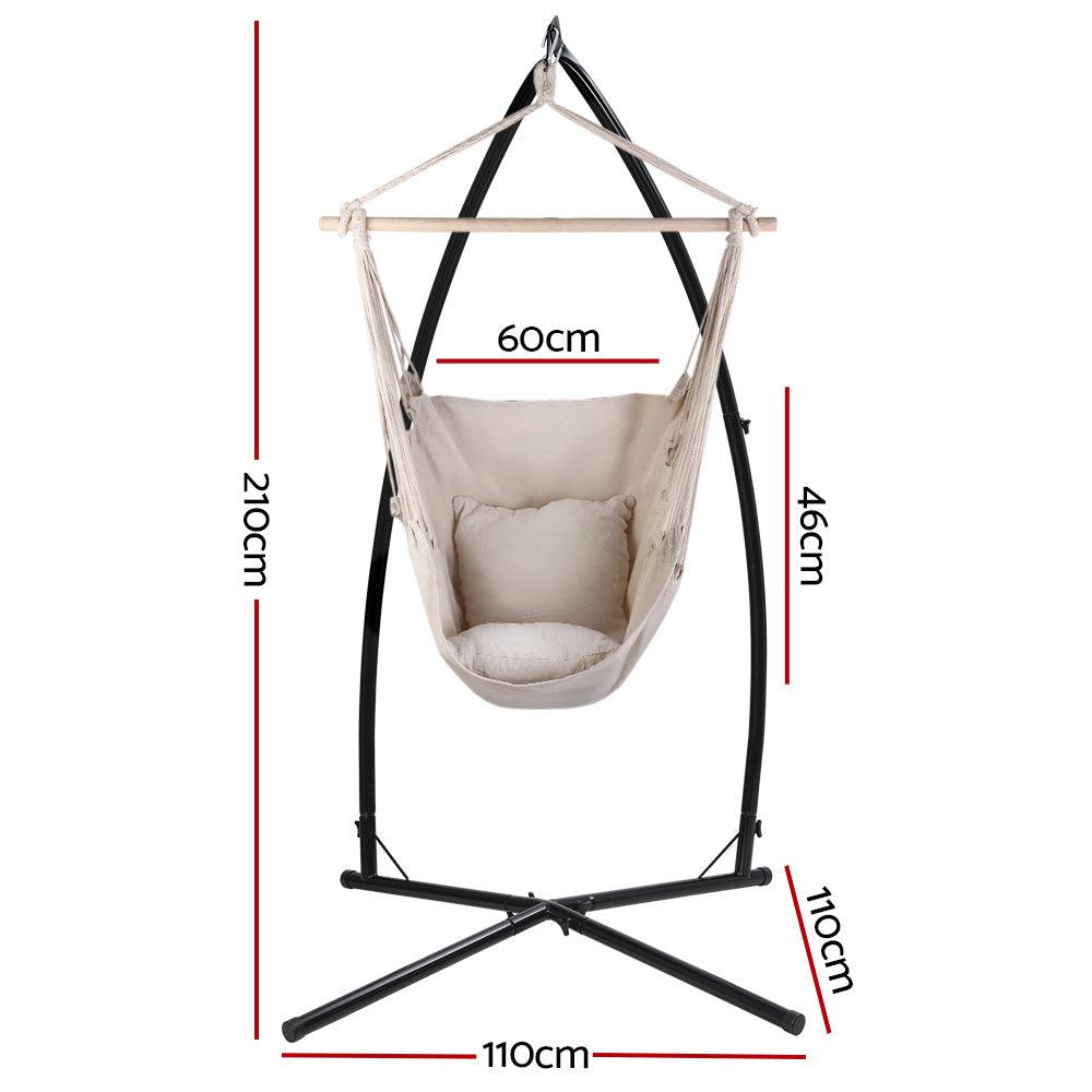 Gardeon Outdoor Hammock Chair with Steel Stand Hanging Hammock with Pillow Cream - John Cootes